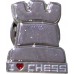 Przypinki "I LOVE CHESS" w kształcie figur - kolor srebrny (A-71)